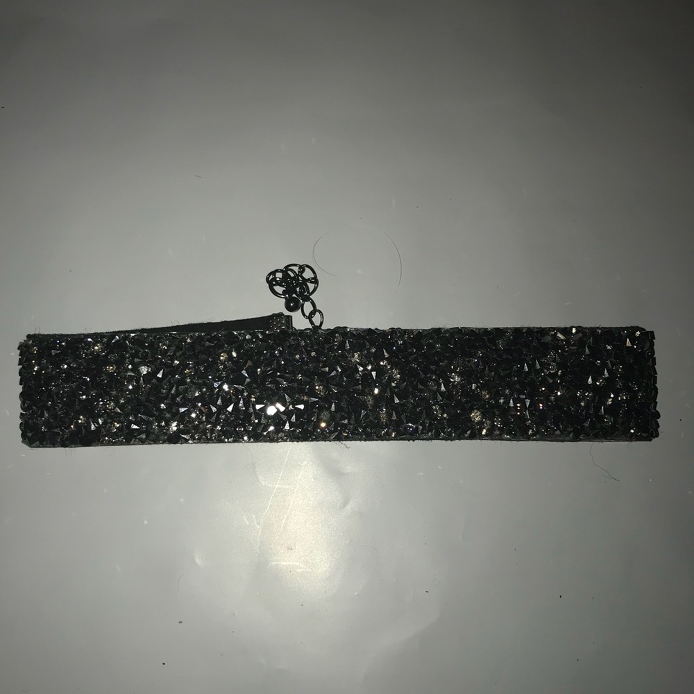 Black/Gray Rhinestone Soft Backing Choker